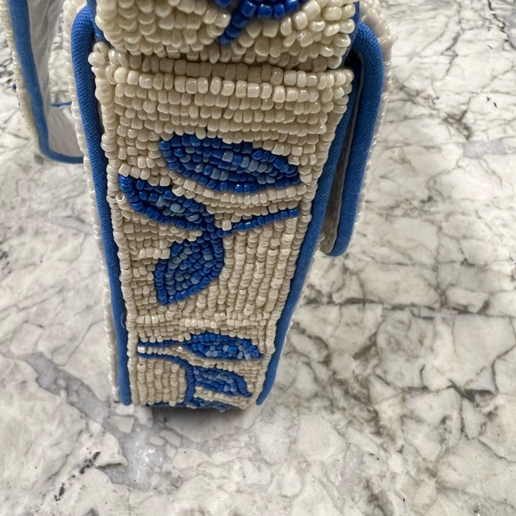 Chic Beaded Clutch with Blue Floral Design - Picture 2 of 4